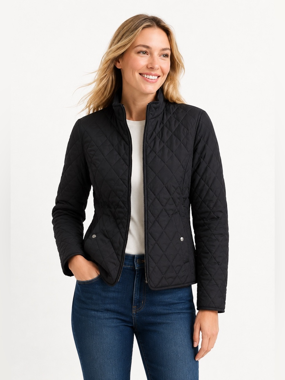 Lands’ End Black Quilted Jacket Size S